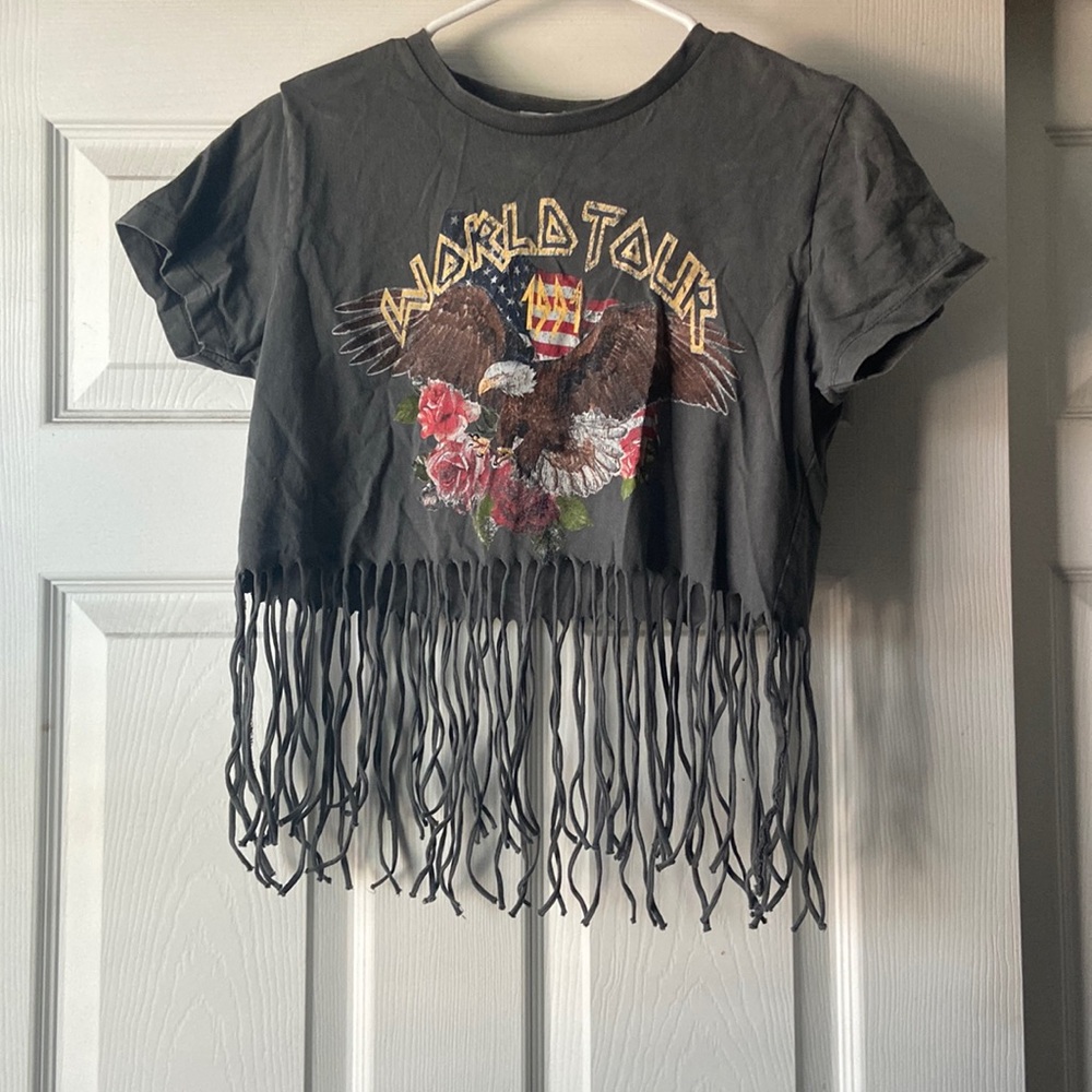 TILLYS grey world tour with cut tassel top